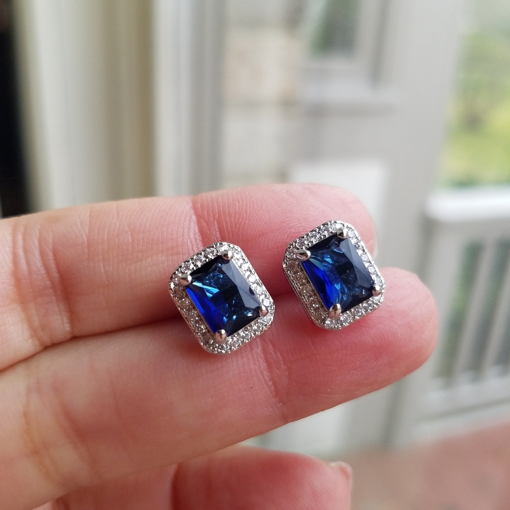 Swarovski Elements 925 Silver Emerald-Cut Blue Sa… - image 8